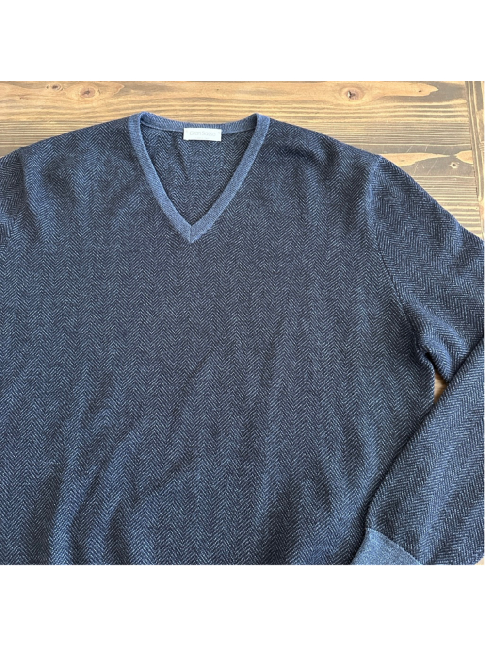 Gran Sasso Sweater Mens L Navy Gray Herringbone Virgin Wool Italy